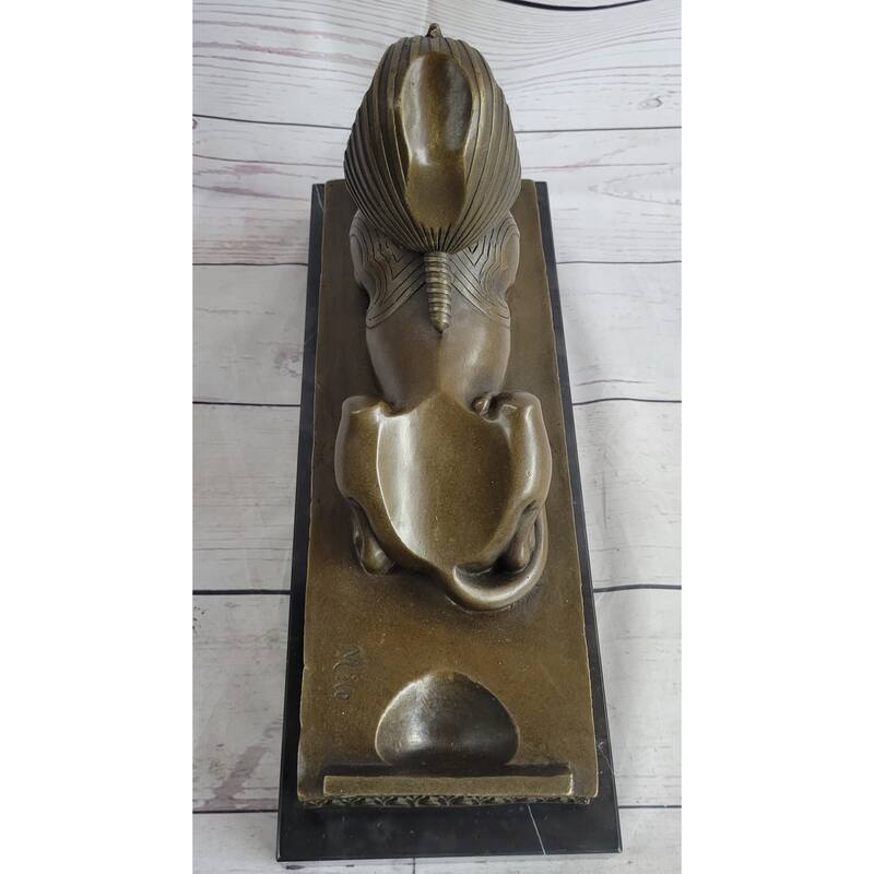 Egyptian Sphinx Bronze Sculpture Statue Miniature Replica Handmade Signed Milo 8 Inches X 13 Inches