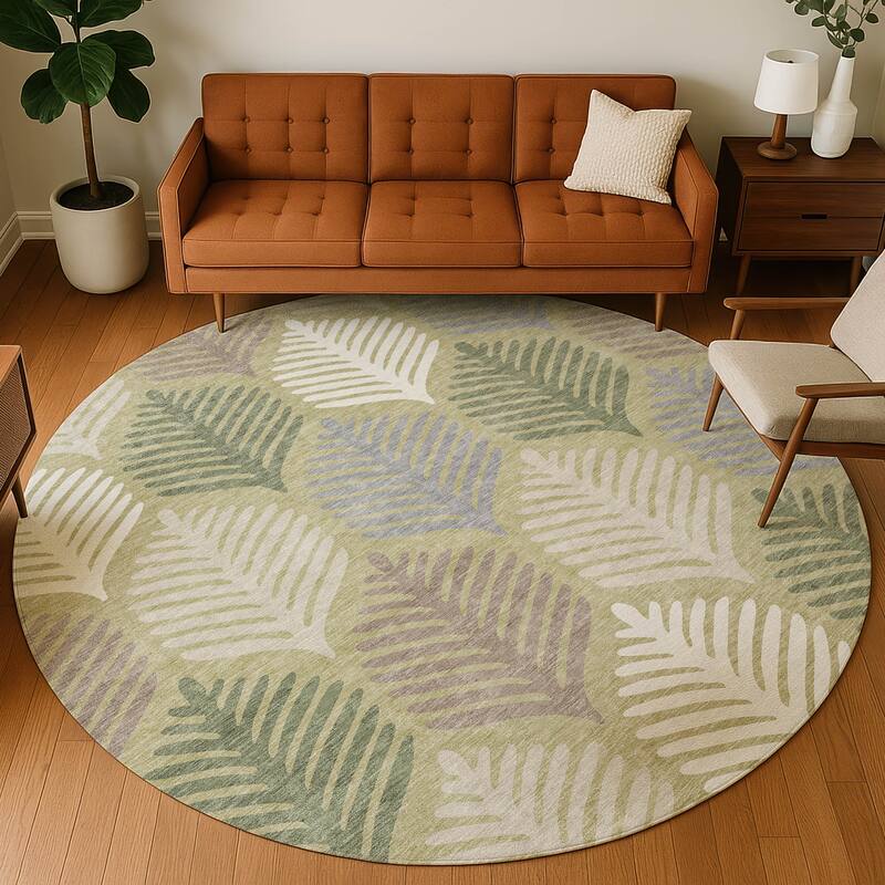 Machine Washable Indoor/ Outdoor Modern Fern Chantille Rug