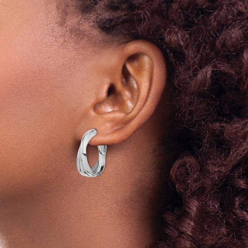 Curata 925 Sterling Silver 9.75x26mm Rhodium Triple Polished Half Hoop Earrings