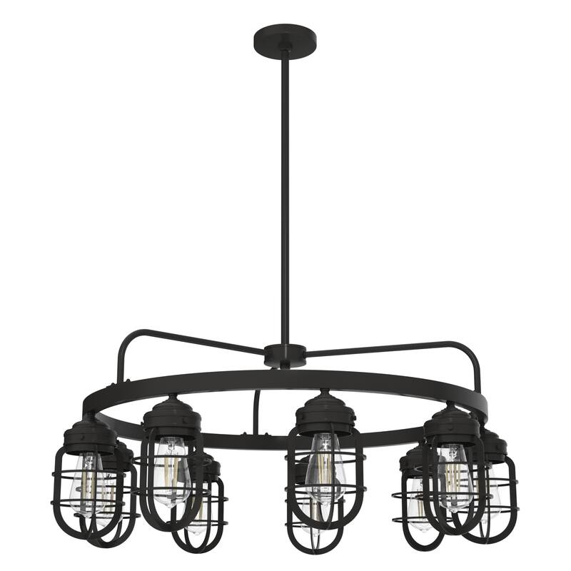 Hunter Starklake 9-Light Chandelier - Dining Room, Entry - Industrial, Wheel, Rustic, Caged