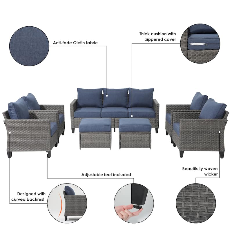 Outdoor 7 Pieces Sectional Wicker Sofa Set