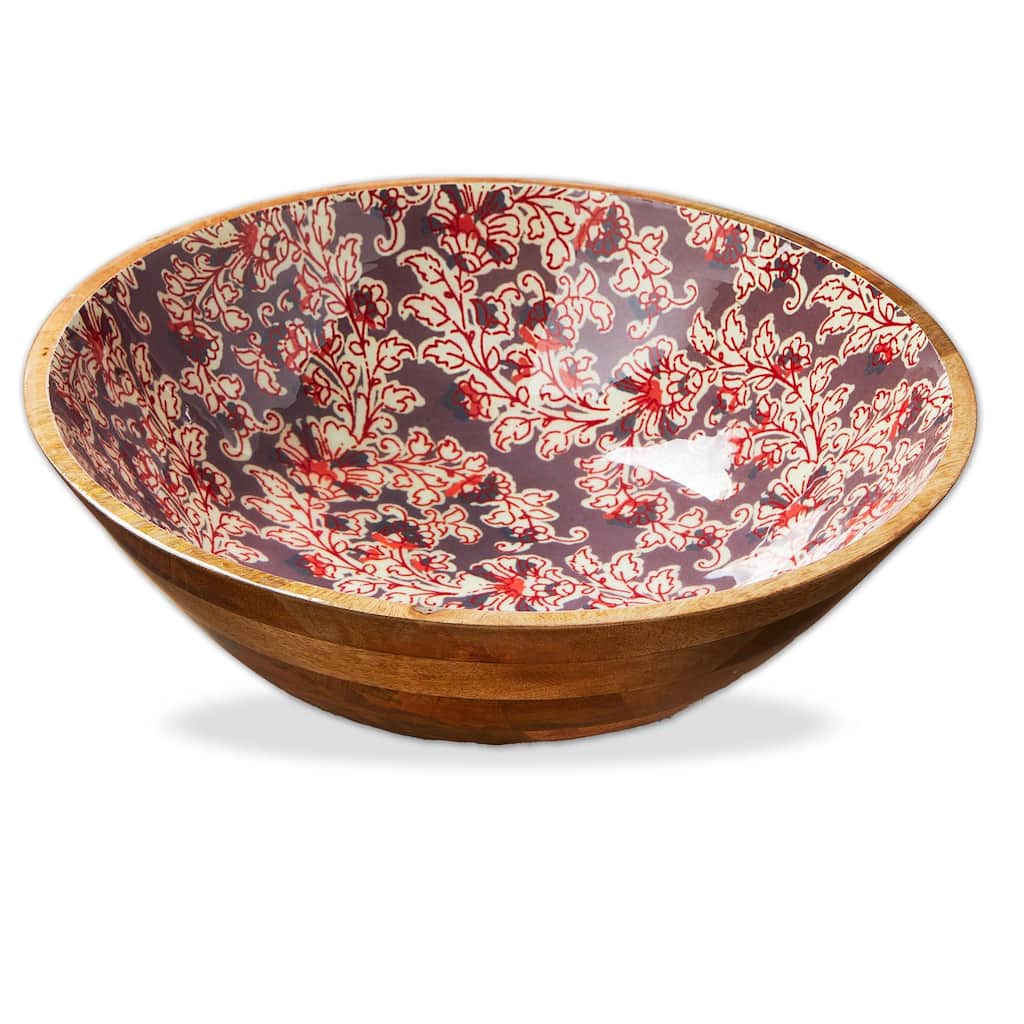 Jasmine Wood and Enamel Multicolor Serving Bowl 14x14x4.25 Hand Wash Only Perfect for Spring and Summer