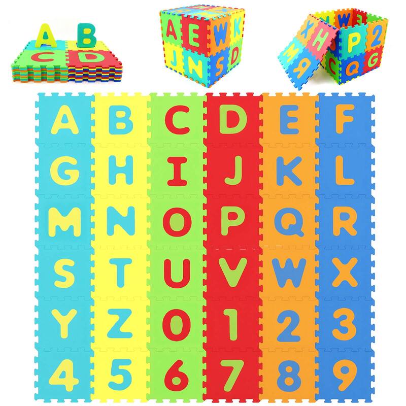 Gymax 36-Piece Kids Puzzle Play Mat w/ Alphabet & Numbers 36 Sq FT - Multicolor