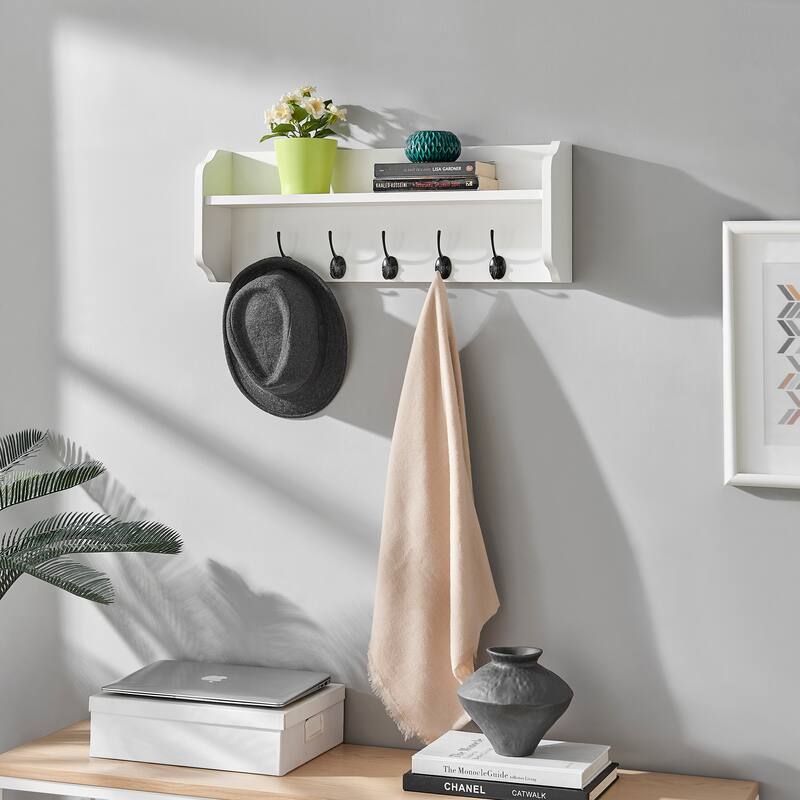 Danya B. Entryway Floating Utility Wall Shelf with Hooks