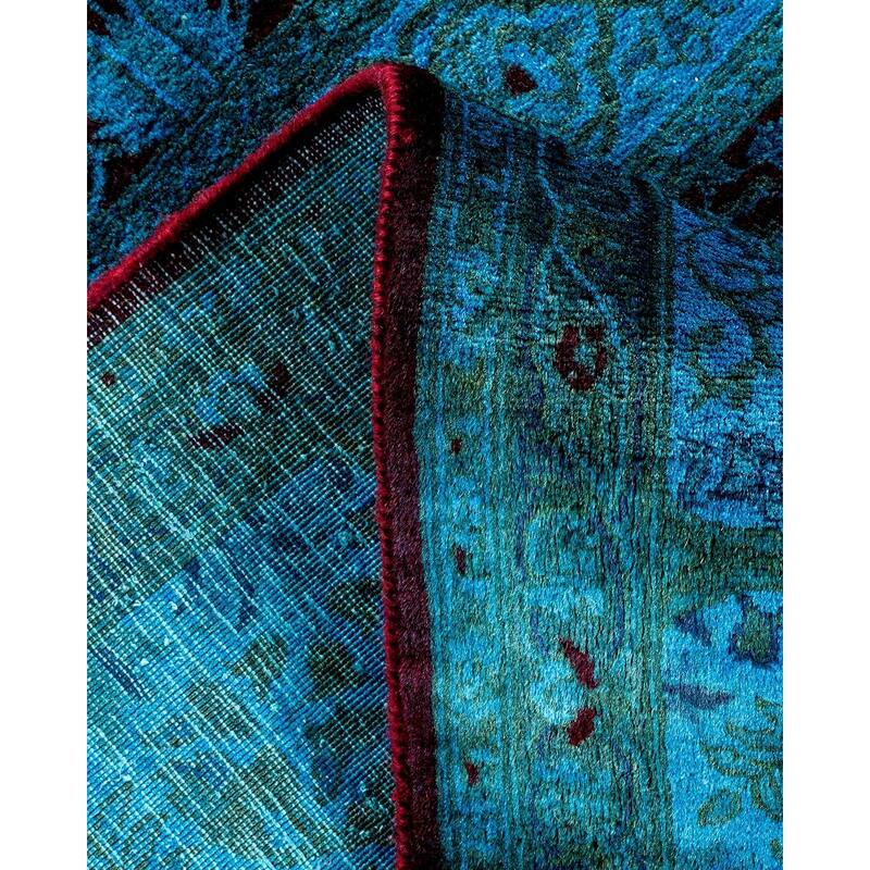 Overton Hand Knotted Wool Vintage Inspired Modern Contemporary Overdyed Blue Area Rug - 6' 1" x 6' 9"
