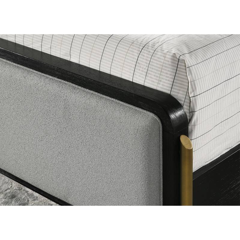 Upholstered Panel Bed with Metal Base in Black and Grey