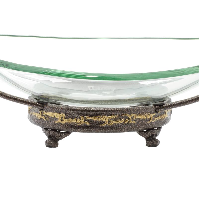 Tempered Glass Kitchen Serving Bowl with Brown Metal Base - Clear - Roche River Decor - 11"Wx17"Lx5"H
