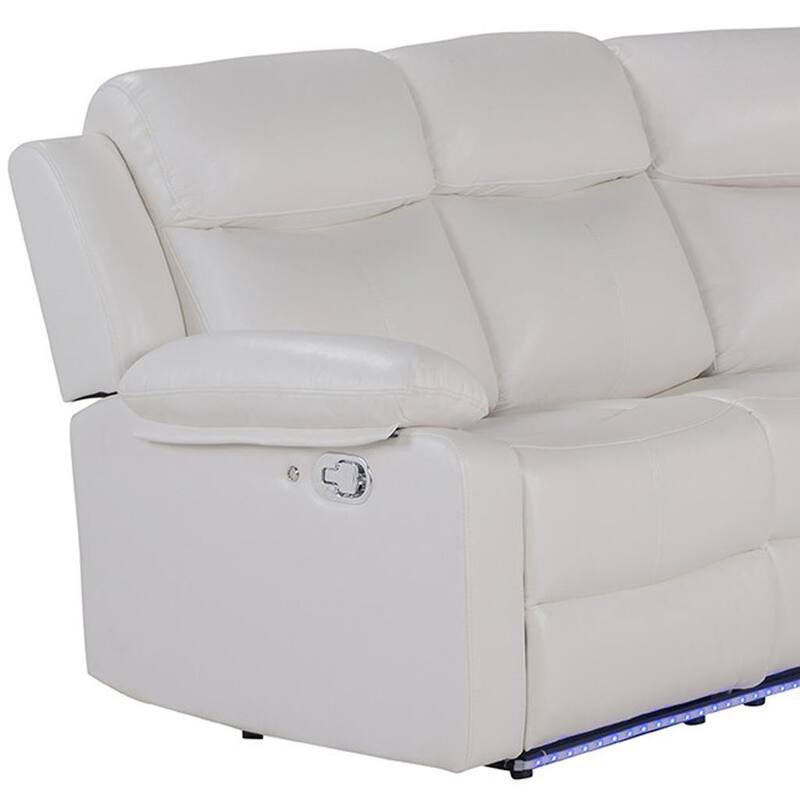HomeRoots Off White Faux Leather Reclining Curved Six Piece Sectional With LED And Console
