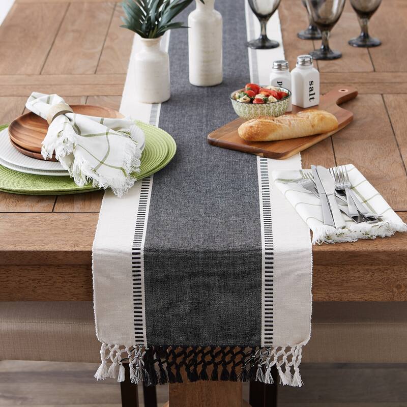 DII Dobby Striped Fringe Ribbed Table Runner