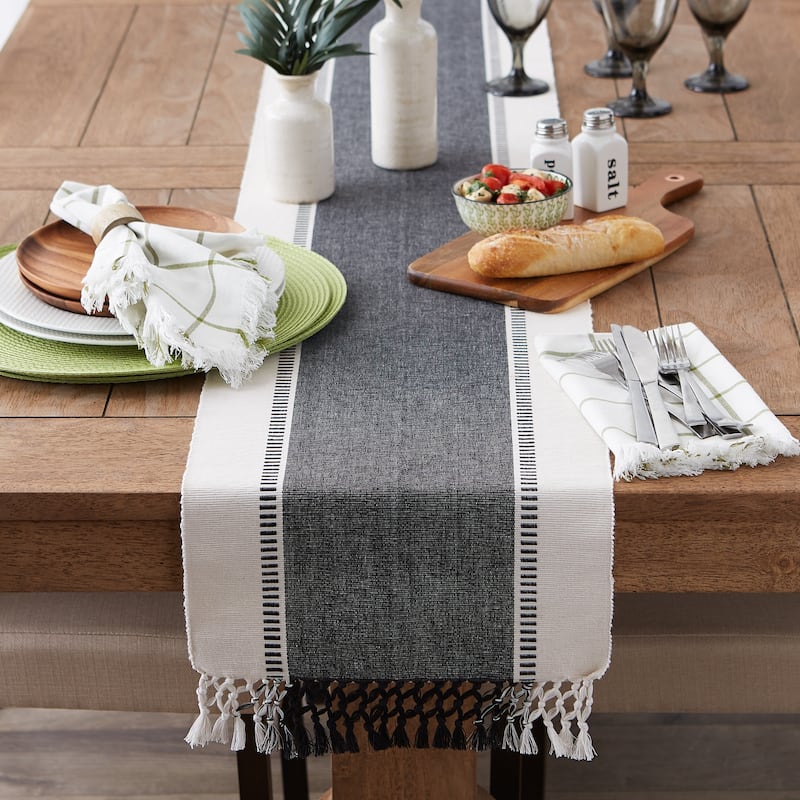 DII Striped Fringe Ribbed Table Runner 13x72"