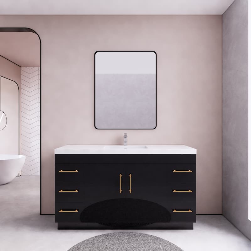 Eliza 60'' Freestanding Vanity with Single Sink - 60'' Width Single Sink - High Gloss Black