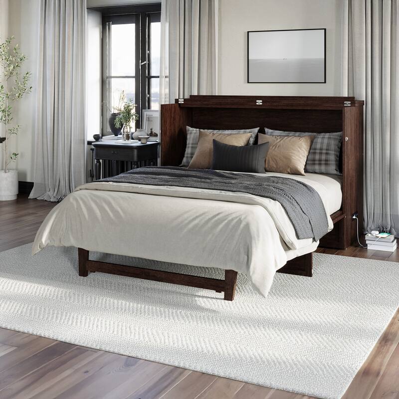 AFI Northfield Murphy Bed Chest with 6" Mattress, Storage Drawer & Built-In Charger