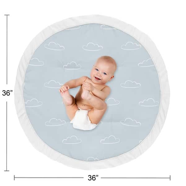 Blue Clouds Collection Boy Baby Tummy Time Playmat - Slate and White Cloud Sky for Vintage Airplane Aviator Aviation Collection
