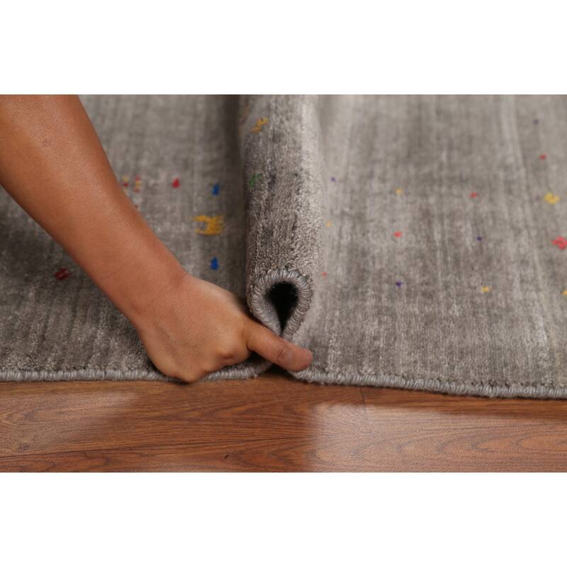 Tribal Gabbeh Area Rug Hand-Knotted Oriental Grey Wool Carpet - 5'5"x 7'7"