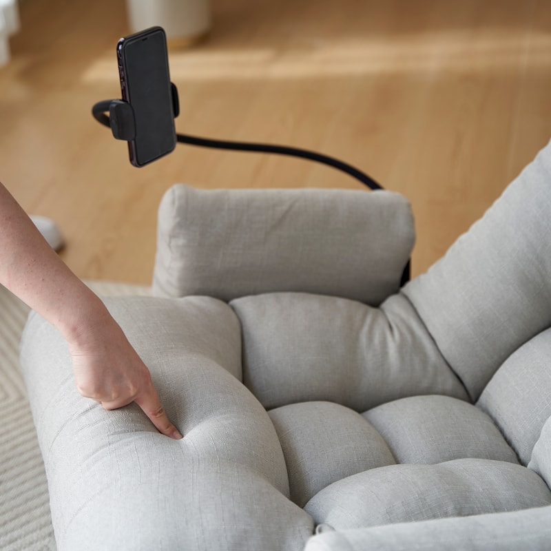 Gray Upholstered 360° Swivel Manual Leisure Recliner with Mobile Phone Holder, Adjustable Headrest and Backrest