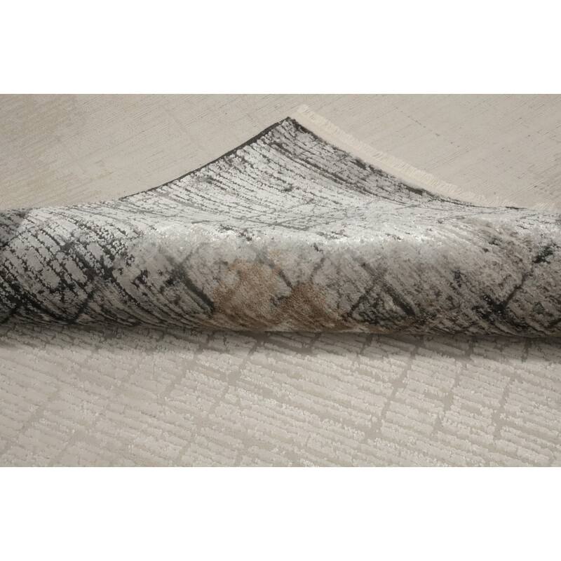 Machine Made Oriental Polyester Carpet Modern Geometric Beige & Ivories Modern Area Rug - 7' 7'' X 4' 10''