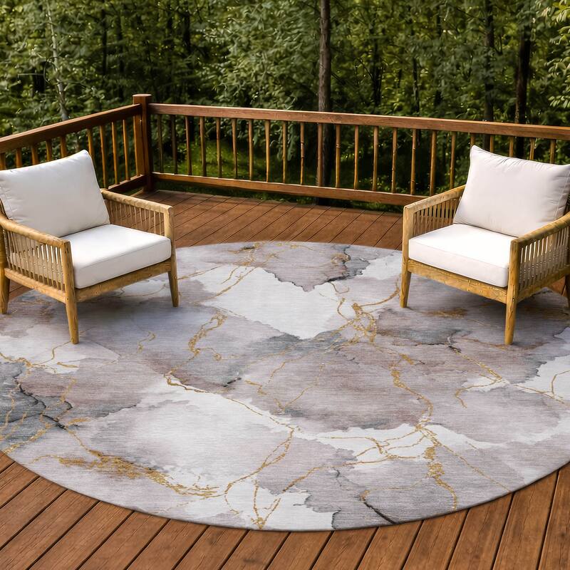 Machine Washable Indoor/ Outdoor Modern Brighton Chantille Rug - Khaki - 8' x 8'
