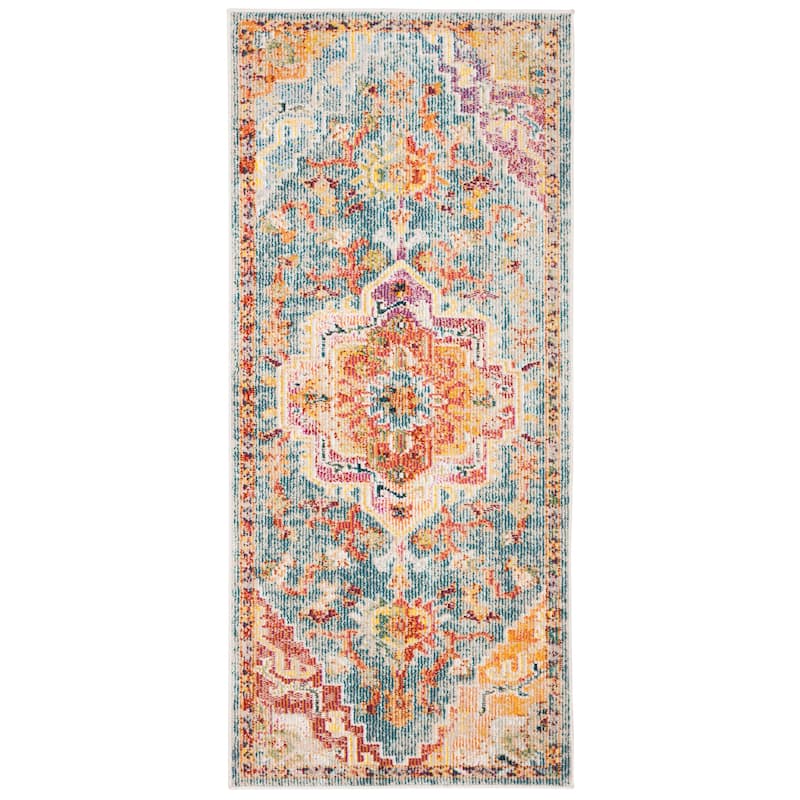 SAFAVIEH, Crystal Naimat Vintage Boho Medallion Rug - 2'2" x 11' Runner - Orange/Teal