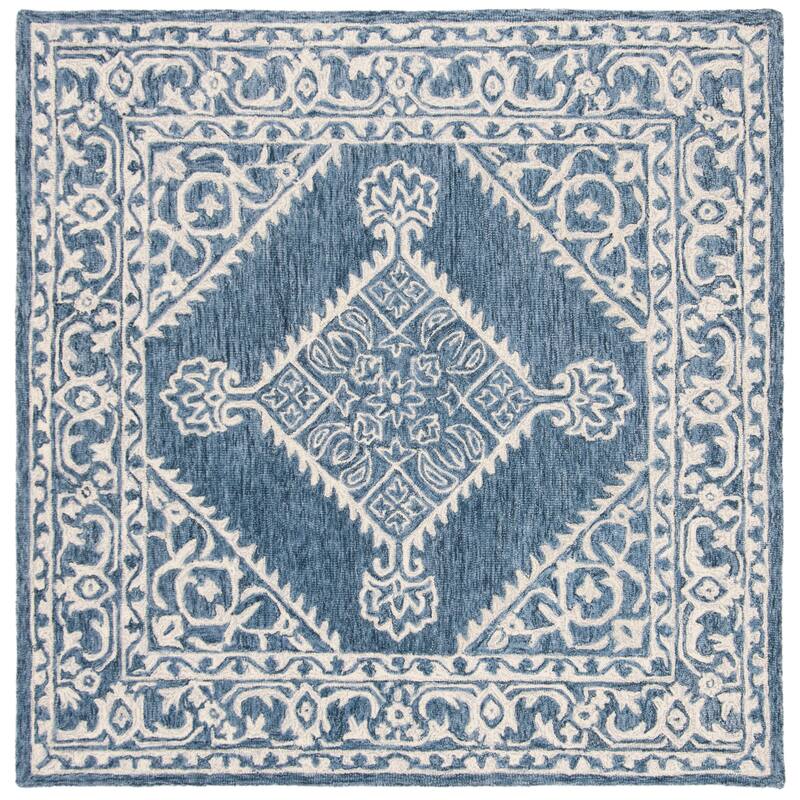 SAFAVIEH Handmade Micro-Loop Adje Wool Rug - 5' Square - Blue/Ivory