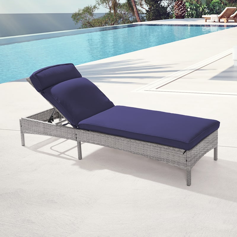 BONOSUKI Lounge Chaise Patio Rattan Chair Adjustable Inclination Angle - Navy Blue