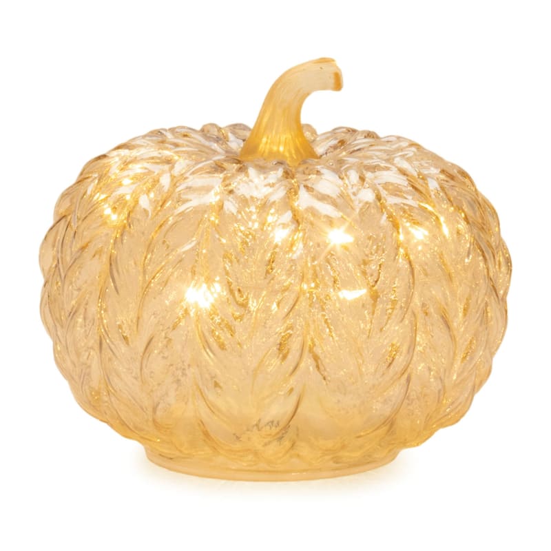 LED Lighted Glass Pumpkins Fall Decorations - 6" - Set of 3