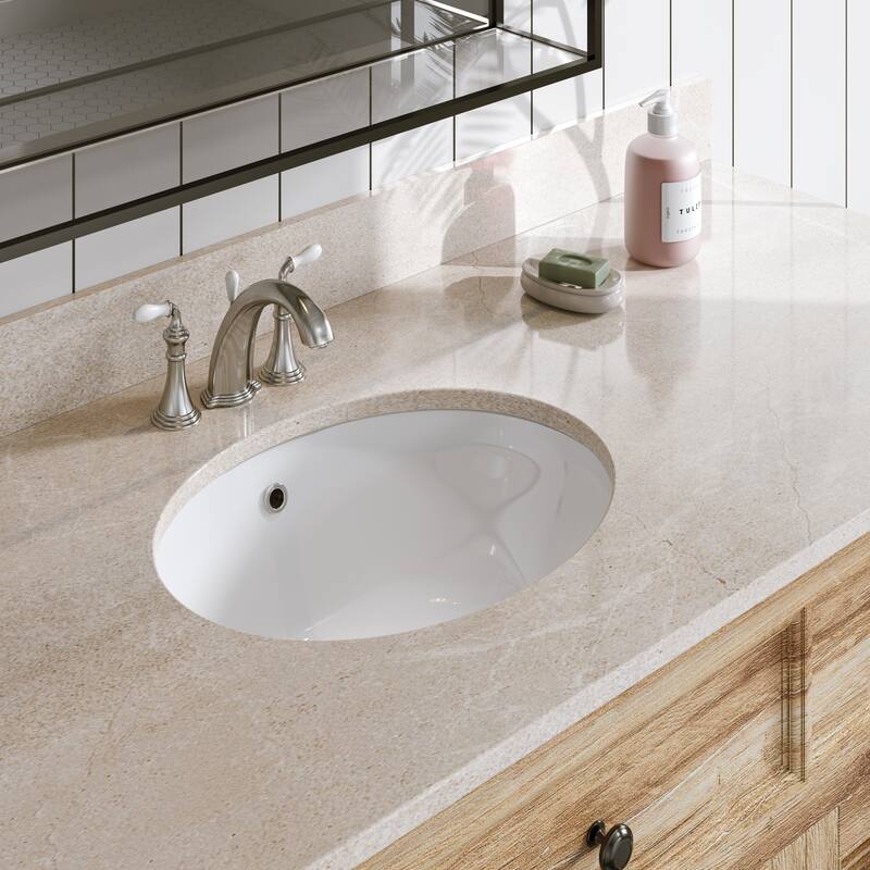 HOROW Oval Vitreous China Undermount Bathroom Sink With Overflow Hole - 19.6"x15.7" - White
