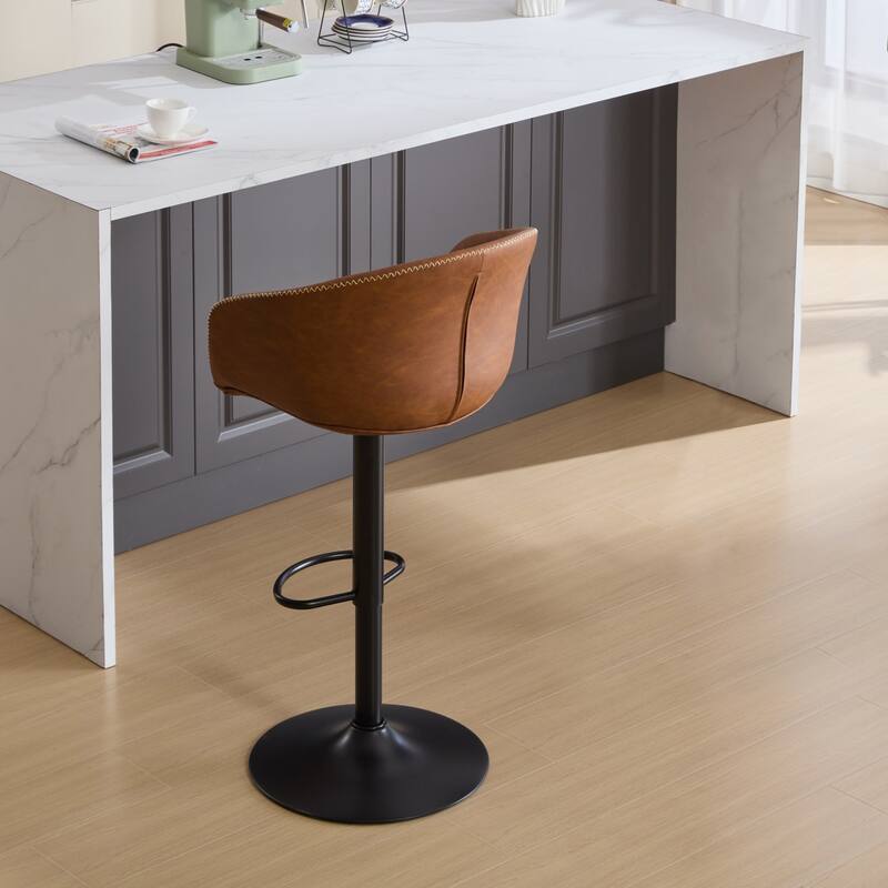 Adjustable Swivel Bar Stools, PU Leather Upholstered Counter Height Bar Stool with Back, Kitchen Island Chairs with Footrest