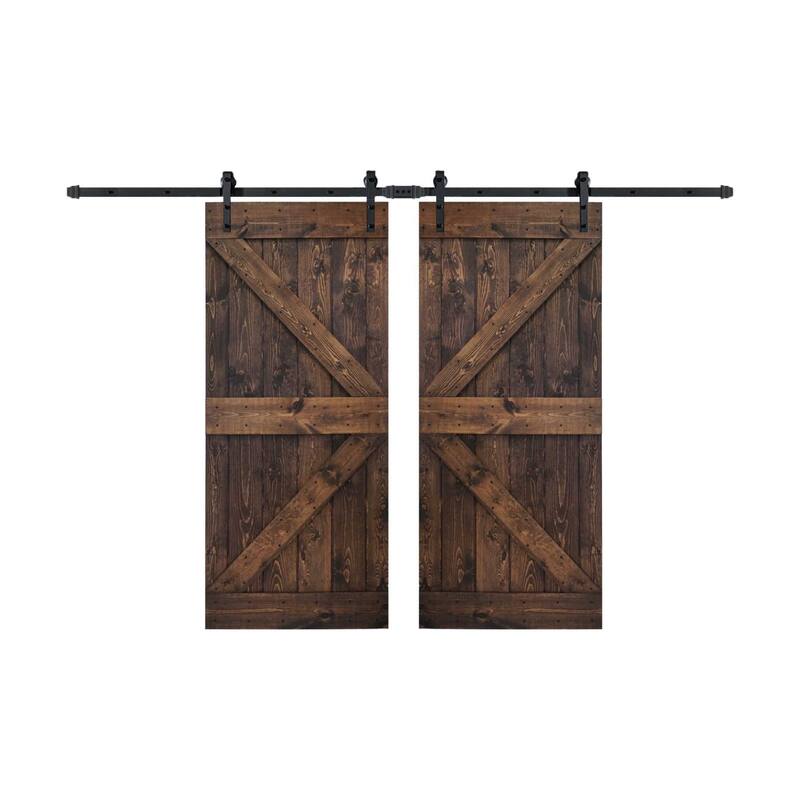 Coast Sequoia 48in/60in/72in/76in/84in x 84in K Series Pine Wood Double Sliding Barn Door With Hardware Kit - 72inx84in - Kona Coffee