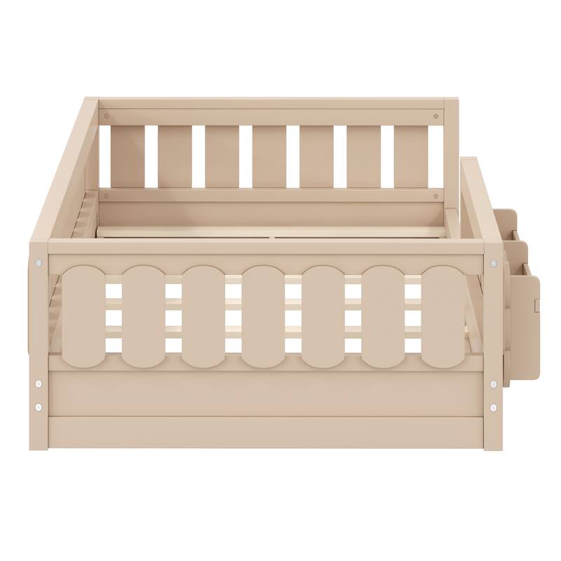 Roomfitters Twin Wood Platform Bed with Guardrail and 2 Bookshelves