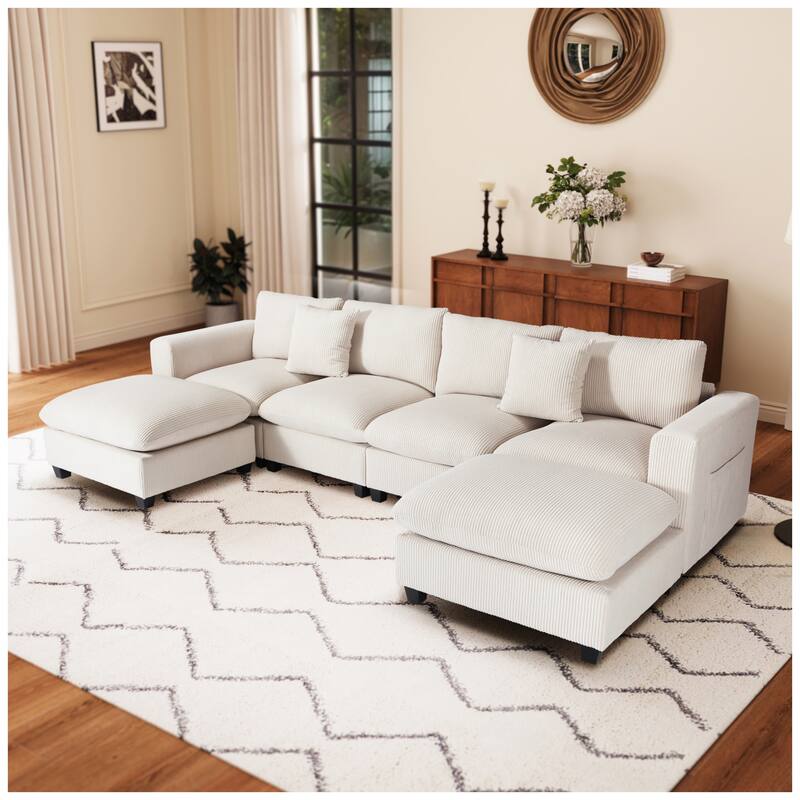 Hamilton 6-Piece Corduroy Upholstered Modular Sectional with USB Port