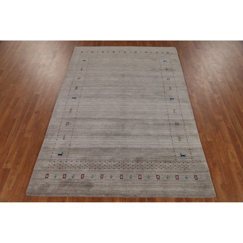 Tribal Gray Gabbeh Oriental Area Rug Handmade Wool Carpet - 5'3"x 7'7"