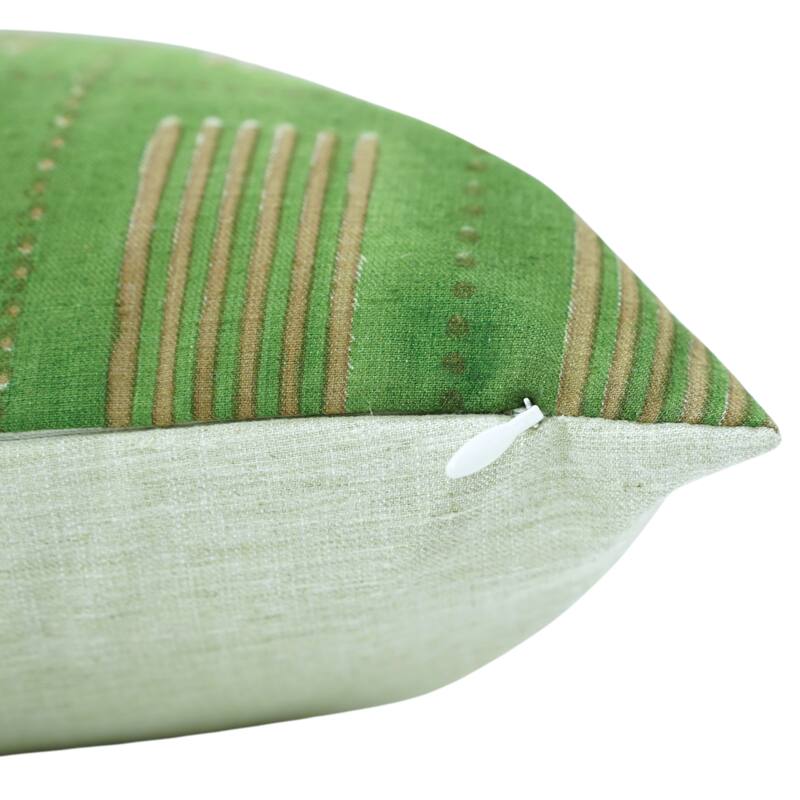 Fabdivine Block Print Cushion Cover 26x26 Inch Farmhouse Stripted Sofa Couch Chair Summer Gift Linen, Green Pillowcase, Yug