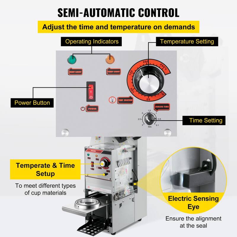 Semi-automatic Cup Sealing Machine with Control Panel for Bubble Milk Tea - 300-500 Cup/h