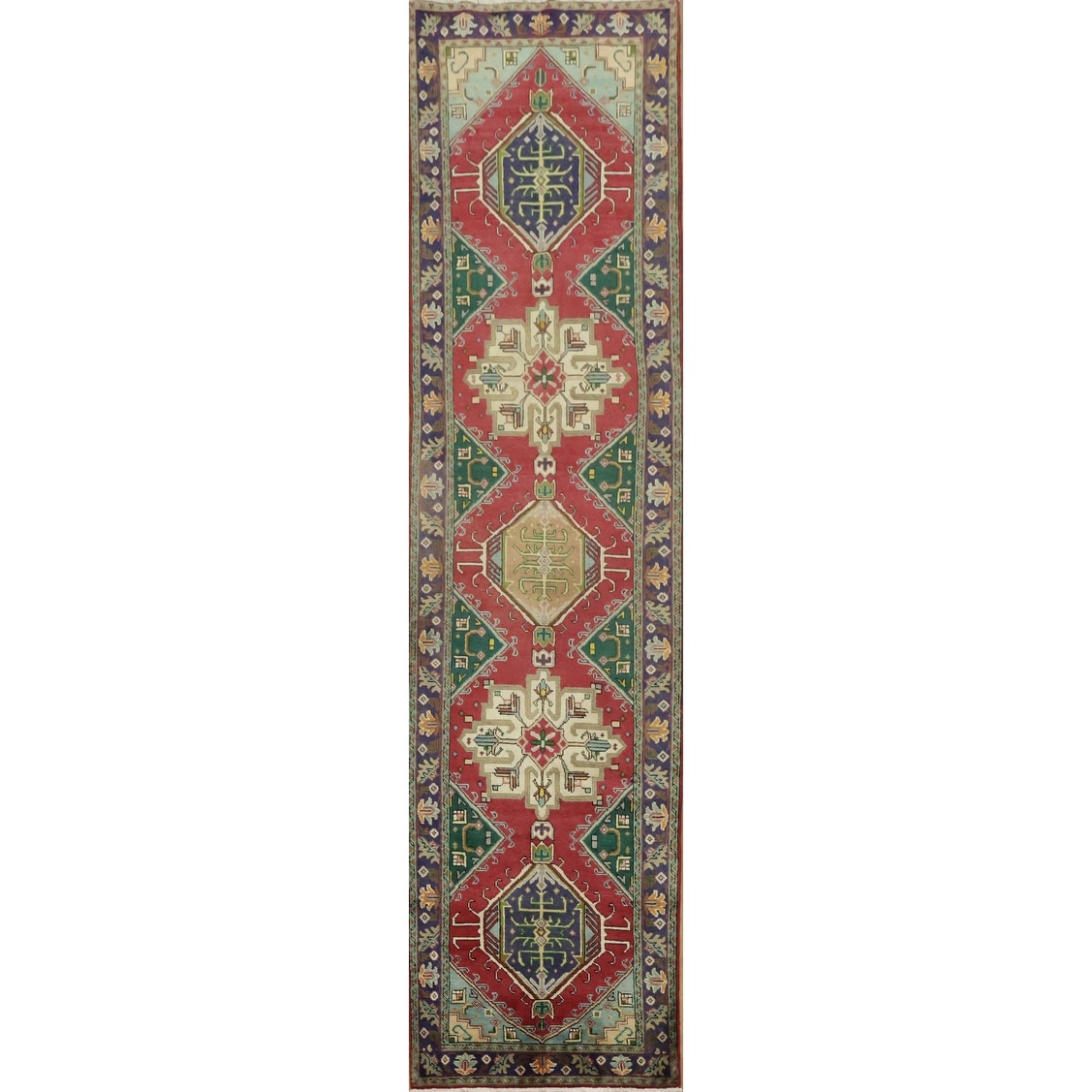 Hand Knotted Oriental 100% Wool Carpet Traditional Tribal Red Tabriz Runner Rug - 13' 4'' X 3' 4''