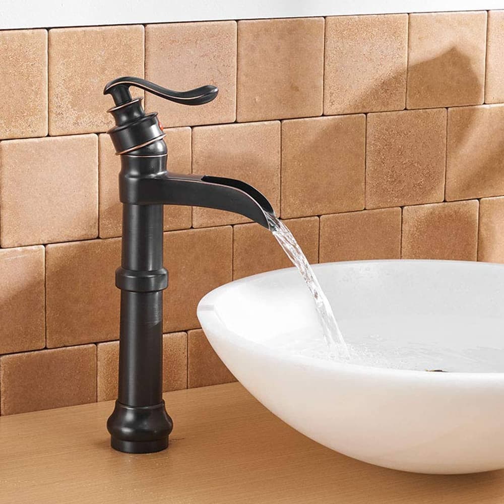 Waterfall Bathroom Vessel Faucet With Drain Assembly Single Handle Bathroom Vessel Sink Faucets One Hole Modern Basin High Taps