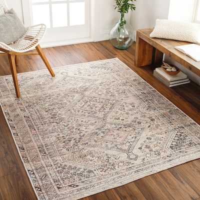 Livabliss Verninac Distressed Medallion Printed Washable Rug
