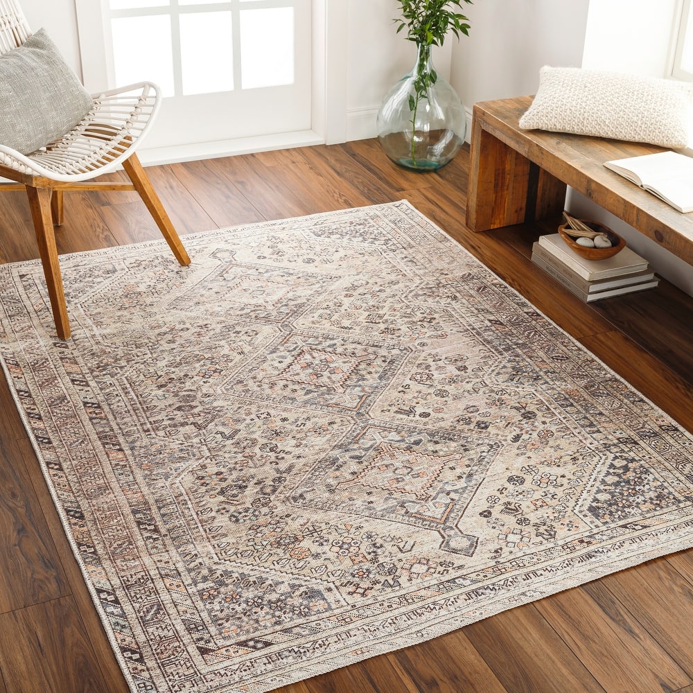 Livabliss Verninac Distressed Medallion Printed Washable Rug