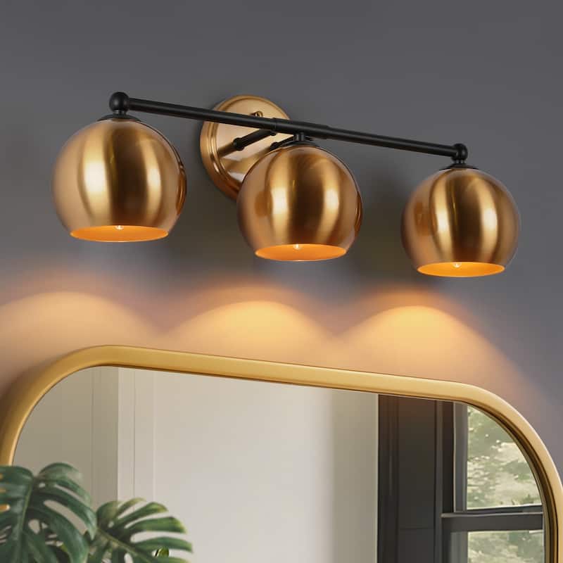 Marden Modern Black Gold 3-Light Bathroom Vanity Lights Vintage Metal Globe Wall Sconces - 22.5" L x 7" W x 8" H