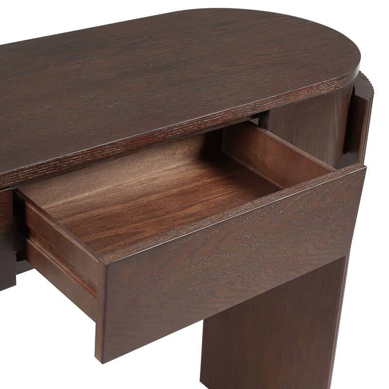 Oval-shaped Top Entryway Table Sofa Table with 2 Drawers, Fluted Console Table for Hallway or Home Decor