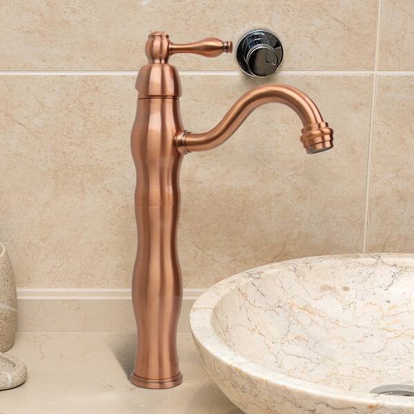 One-Handle Copper Bathroom Sink Faucet with Deck Plate - 13.5" - Bed ...
