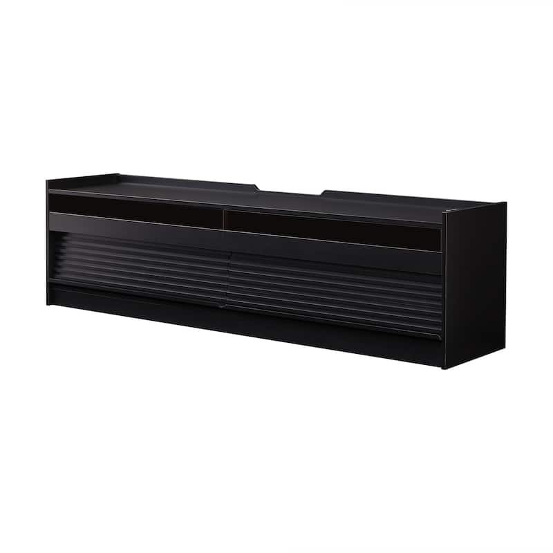 Roomfitters Modern TV Stand with 4 Drawers, Tempered Glass, Charging Ports and Ambient Lighting, Ample Storage