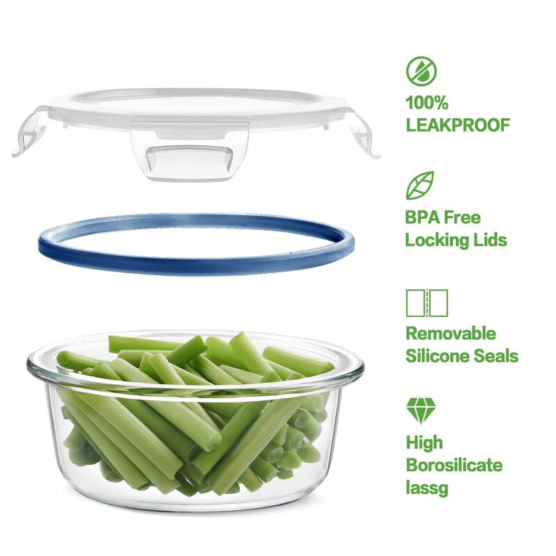 12 Sets Glass Food Storage Containers with Lids, Glass Meal Prep Containers, Airtight Glass Bento Boxes, BPA Free & Leak Proof