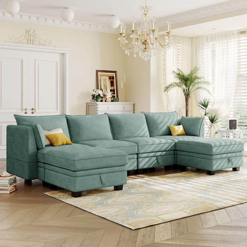 Modern U-Shape Modular Sectional Sofa with Reversible Chaise for Living Room - Green