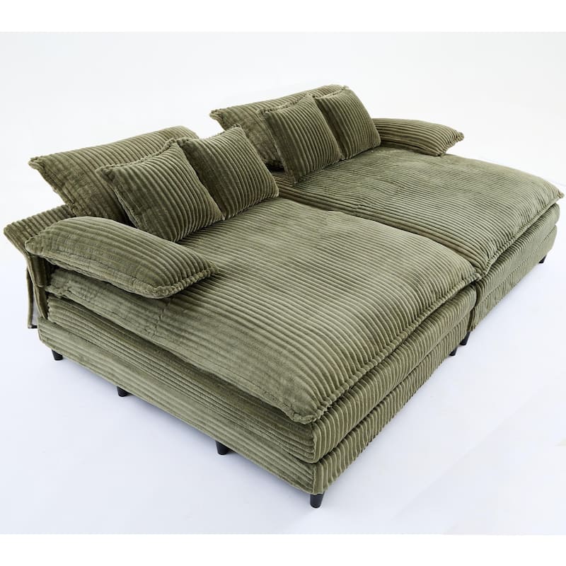 Harmonia 109" W Oversized Corduroy Sofa Bed, Deep Seat Double Lounge Chaise with 4 Pillows