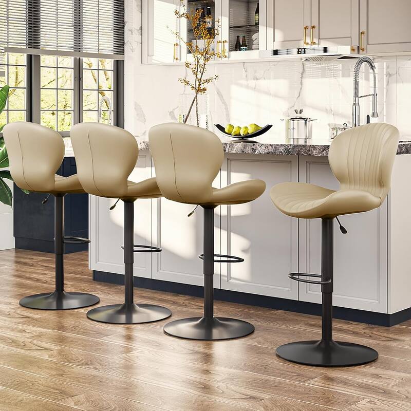 BOSSIN Set of 2 Modern Adjustable Bar Stools, Faux Leather Upholstered Swivel Counter Stools - 16.5"D x 19.6"W x 46.9"H