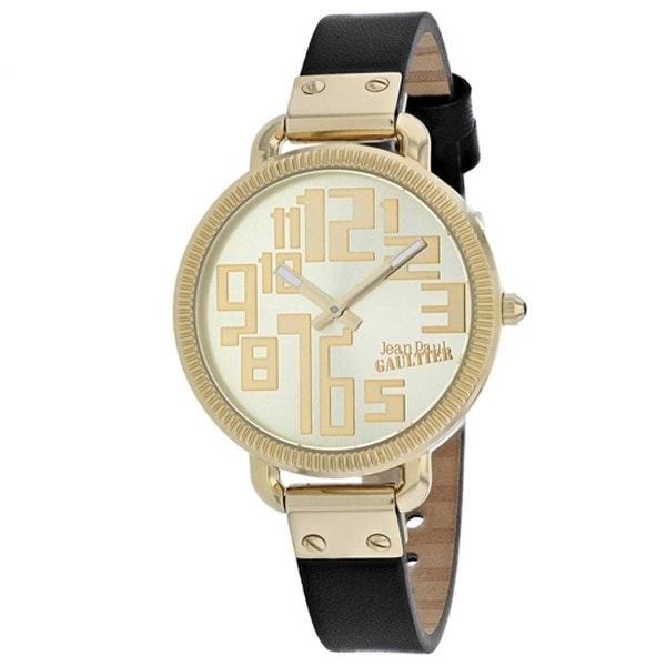 Jean Paul Gaultier Women's 8504307 'Index' Black Leather Watch - Rose-Tone. Opens flyout.