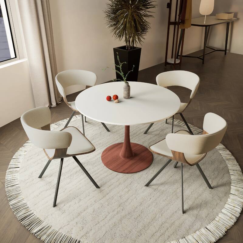 Bristol 31" Round Dining Table with Sintered Stone Top and Cherry Steel Pedestal Base for Modern Kitchen and Dining Room