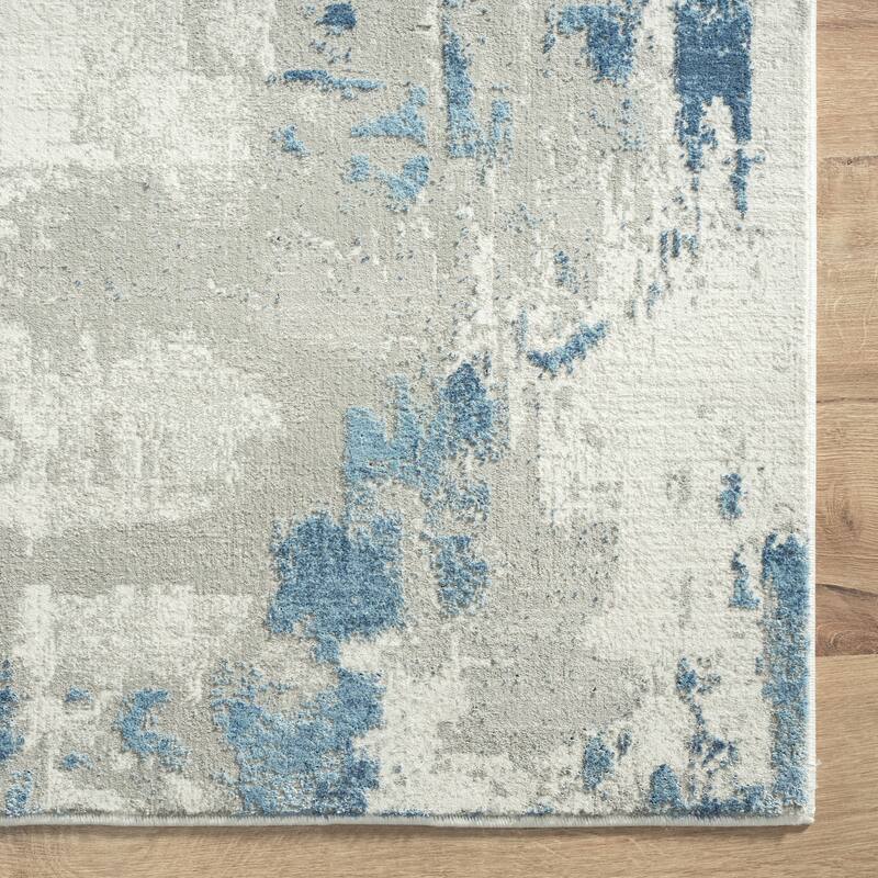 Sevita Carved Transitional Abstract Polyester-Blend Area Rug, Ivory and Gray