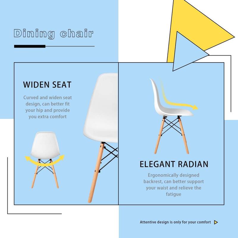 Furniwell Set of 4 Dining Chairs,Plastic Armless Chairs, Mid-century Modern, Kitchen, Dining Room, Bedroom, Living Room
