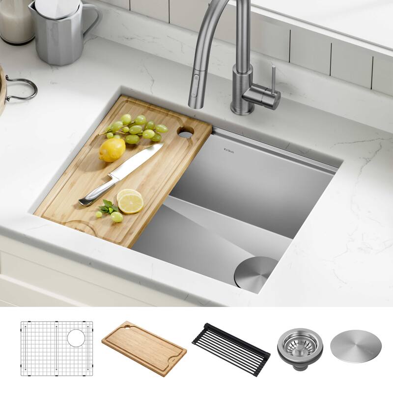 KRAUS Kore Workstation Undermount Stainless Steel Kitchen Sink - 23" L x 19" W (sink KWU111-23) - Stainless Steel